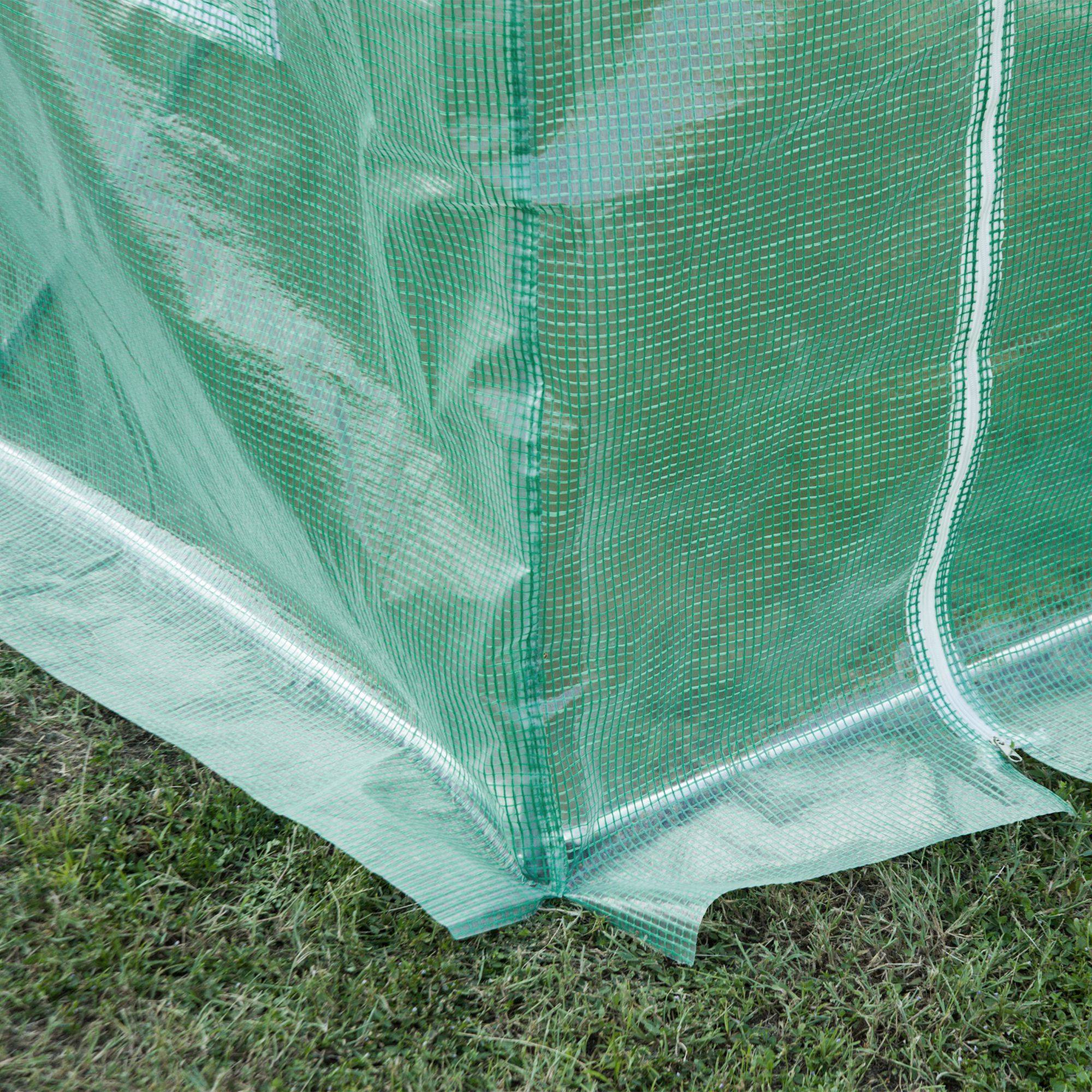 Bâche de Rechange Serre Tunnel 6 m², bâche 3 x 2 x 2 m PE Anti-UV imperméable 6 fenêtres + Porte Enroulable zippée Vert - Image 6