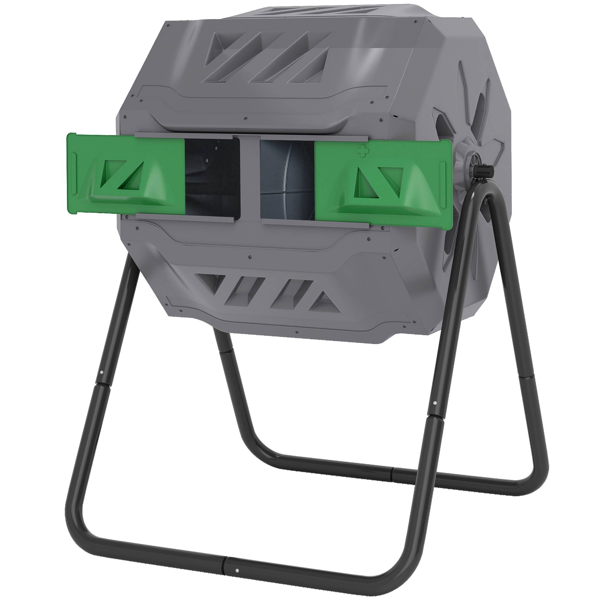 ComfortXL - Composteur rotatif double compartiment acier et plastique 160 L gris vert noir pour jardin compostage facile - Image 2