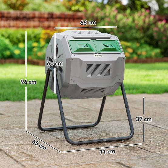 ComfortXL - Composteur rotatif double compartiment acier et plastique 160 L gris vert noir pour jardin compostage facile - Image 3