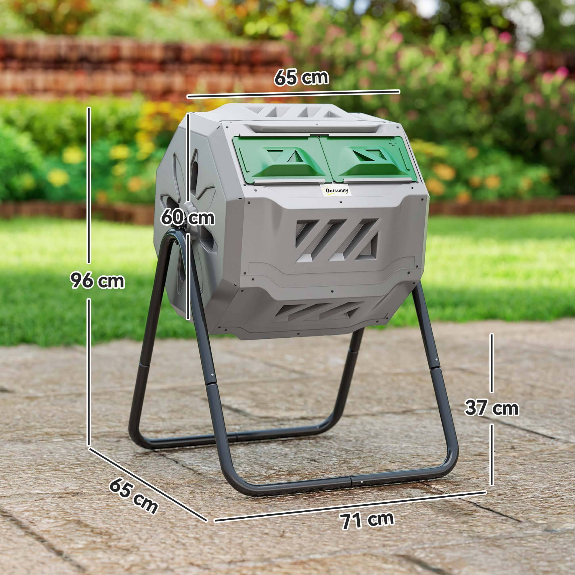 ComfortXL - Composteur rotatif double compartiment acier et plastique 160 L gris vert noir pour jardin compostage facile - Image 3