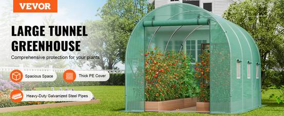 Vevor - VEVOR Serre tunnel 345x195x192 cm, cadre acier galvanisé, couverture PE 140 g/m², porte zippée enroulable, 6 fenêtres, pour jardin extérieur - Image 9