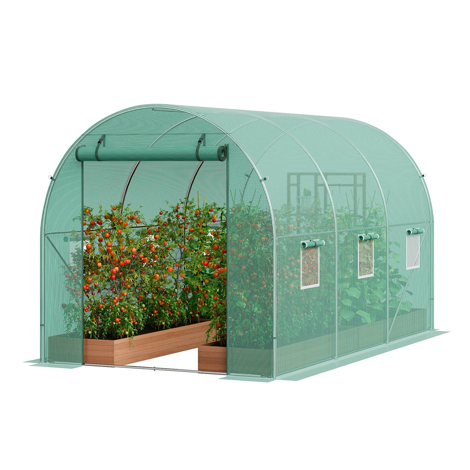 Vevor - VEVOR Serre tunnel 345x195x192 cm, cadre acier galvanisé, couverture PE 140 g/m², porte zippée enroulable, 6 fenêtres, pour jardin extérieur - Image 1
