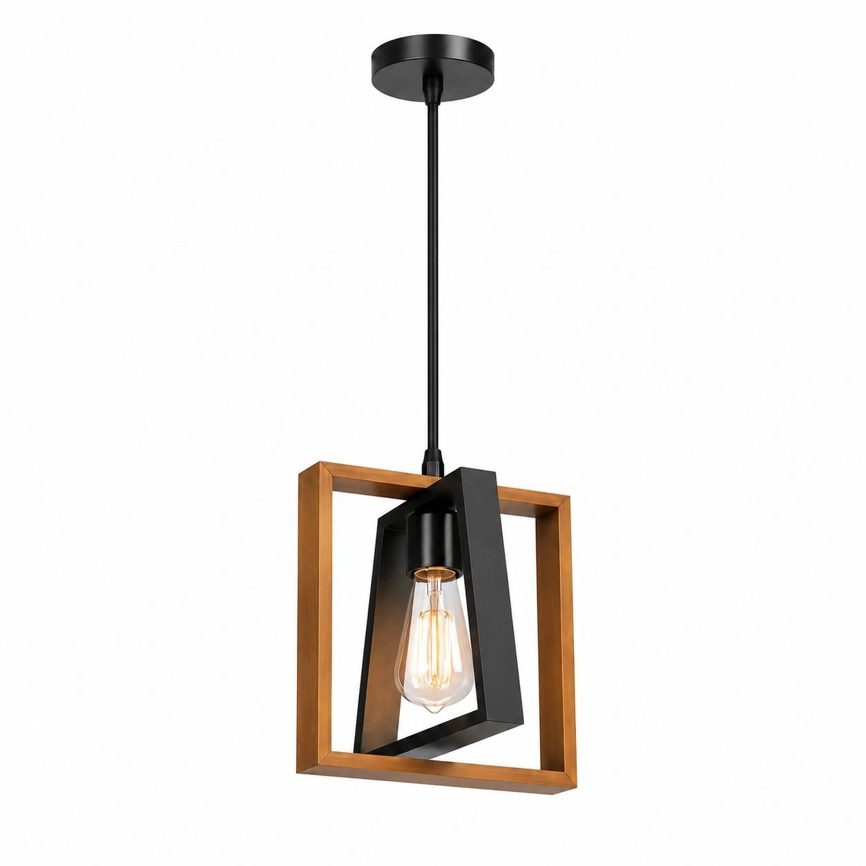 Suspension Industrielle Réglable Métal et Bois Abat-jour Orientable - Image 1