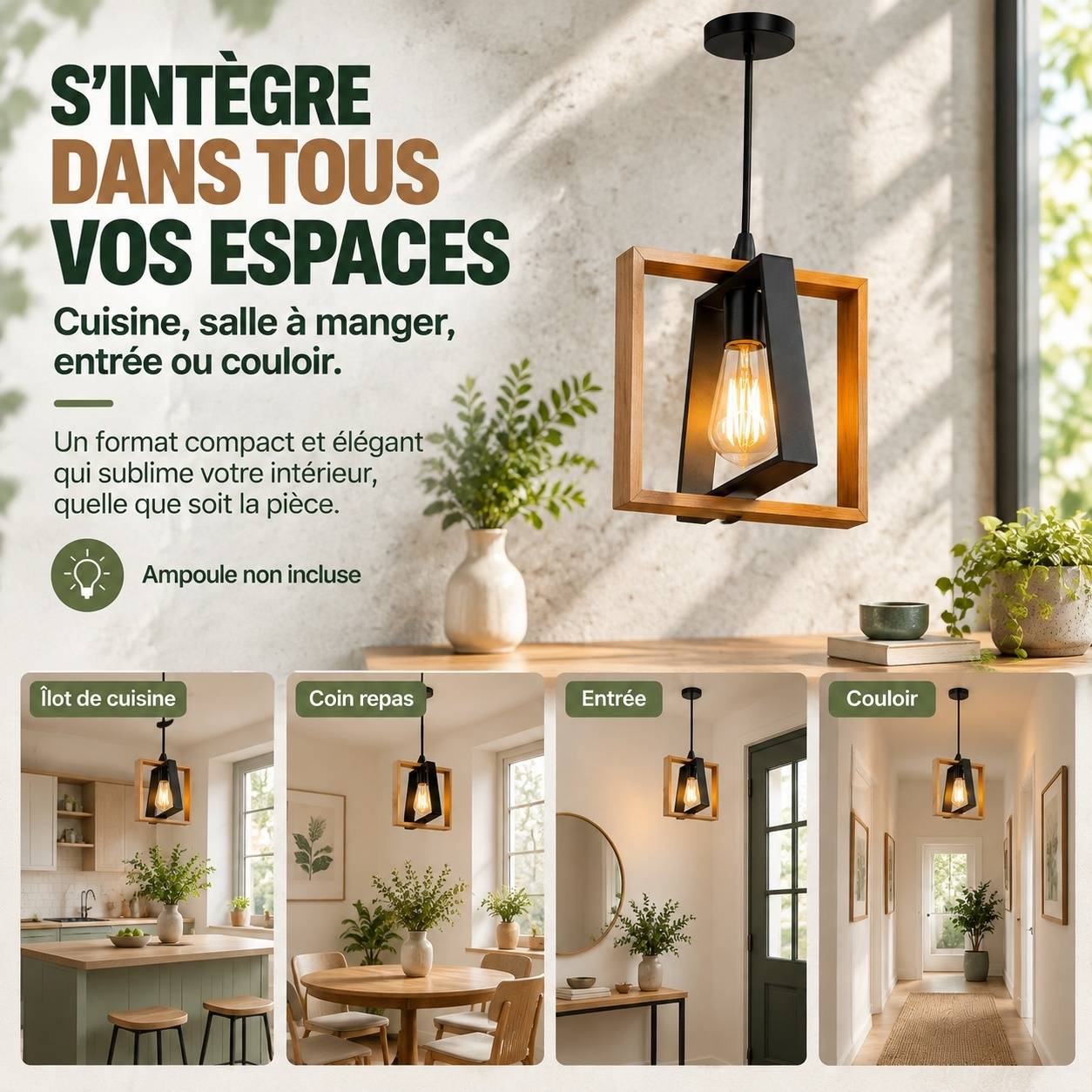 Suspension Industrielle Réglable Métal et Bois Abat-jour Orientable - Image 6