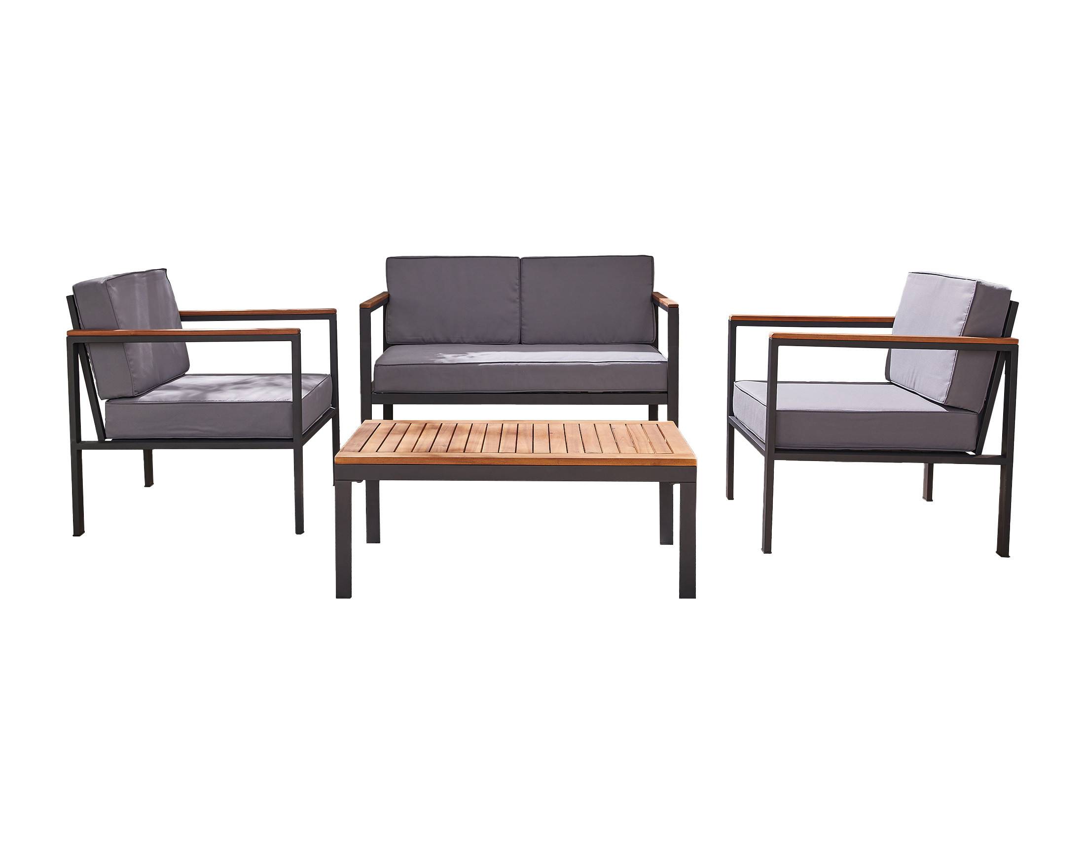 Best Mobilier - Bamaga - salon bas de jardin 4 places - bois, métal et coussins gris - Best Mobilier - Image 1