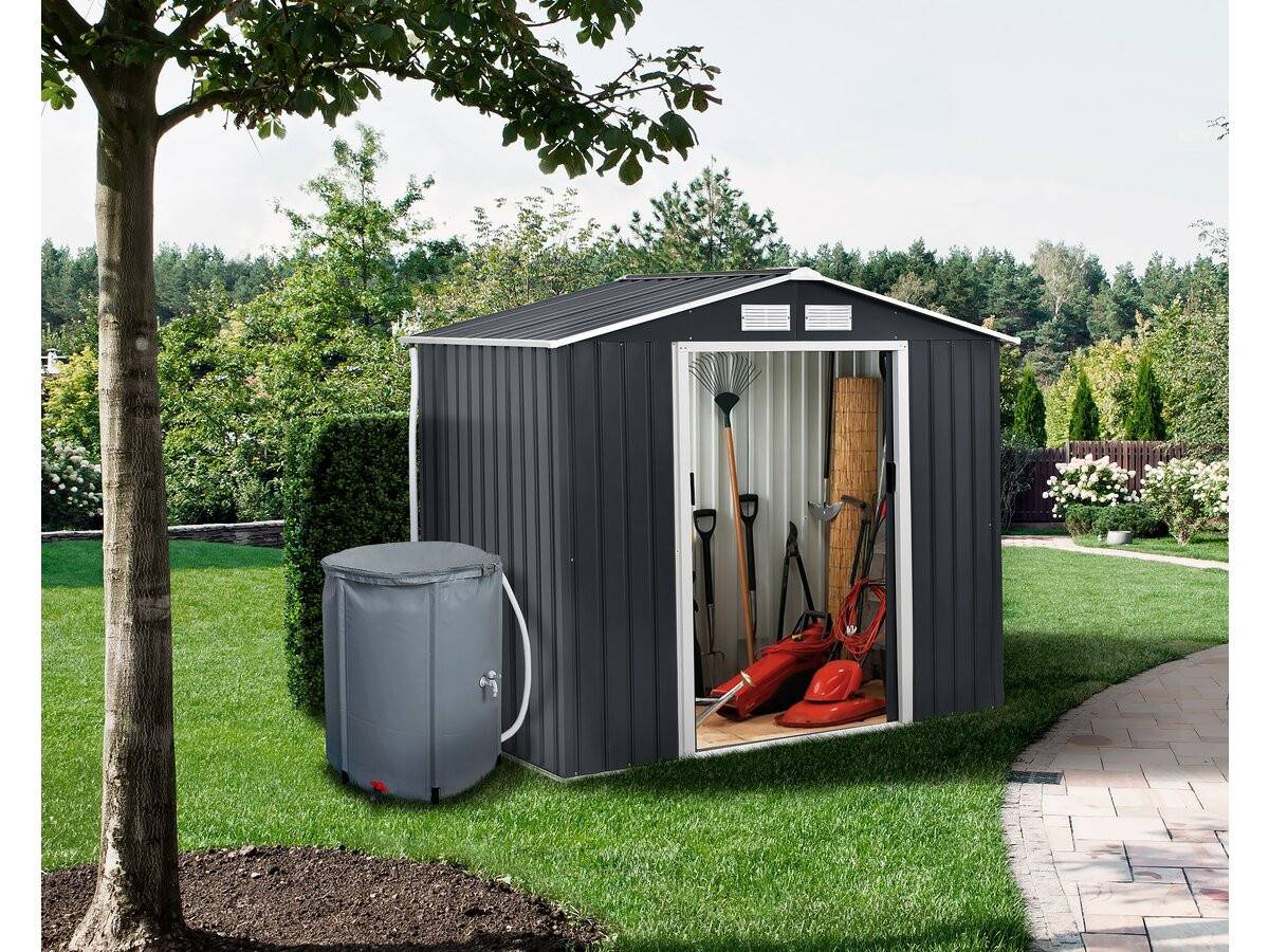 Abri De Jardin Métal - "vegas" - 5.29 M² Avec Gouttière Et Récupérateur D'eau - Gris -habitat Et Jardin - Image 2
