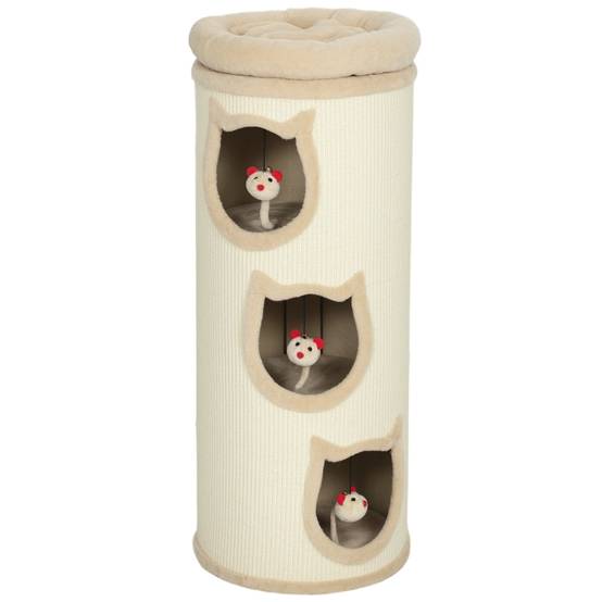 Tonneau à Griffer en Sisal pour Chats 4 Niveaux Tour de Jeu 96 cm Blanc Crème - ComfortXL Outdoor Living - Image 2