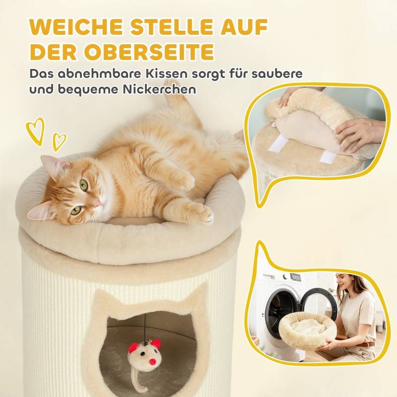 Tonneau à Griffer en Sisal pour Chats 4 Niveaux Tour de Jeu 96 cm Blanc Crème - ComfortXL Outdoor Living - Image 6