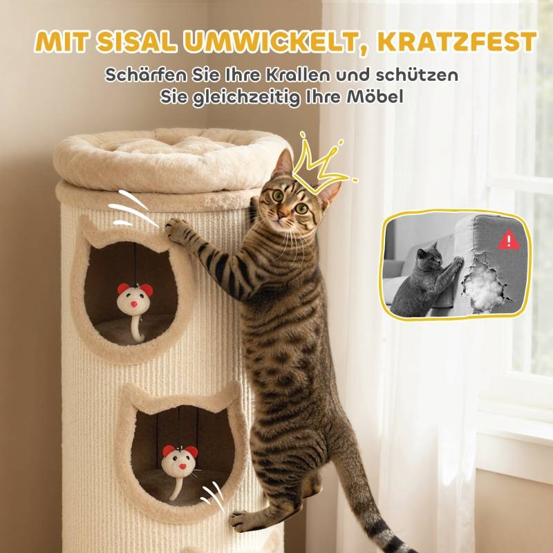 Tonneau à Griffer en Sisal pour Chats 4 Niveaux Tour de Jeu 96 cm Blanc Crème - ComfortXL Outdoor Living - Image 5