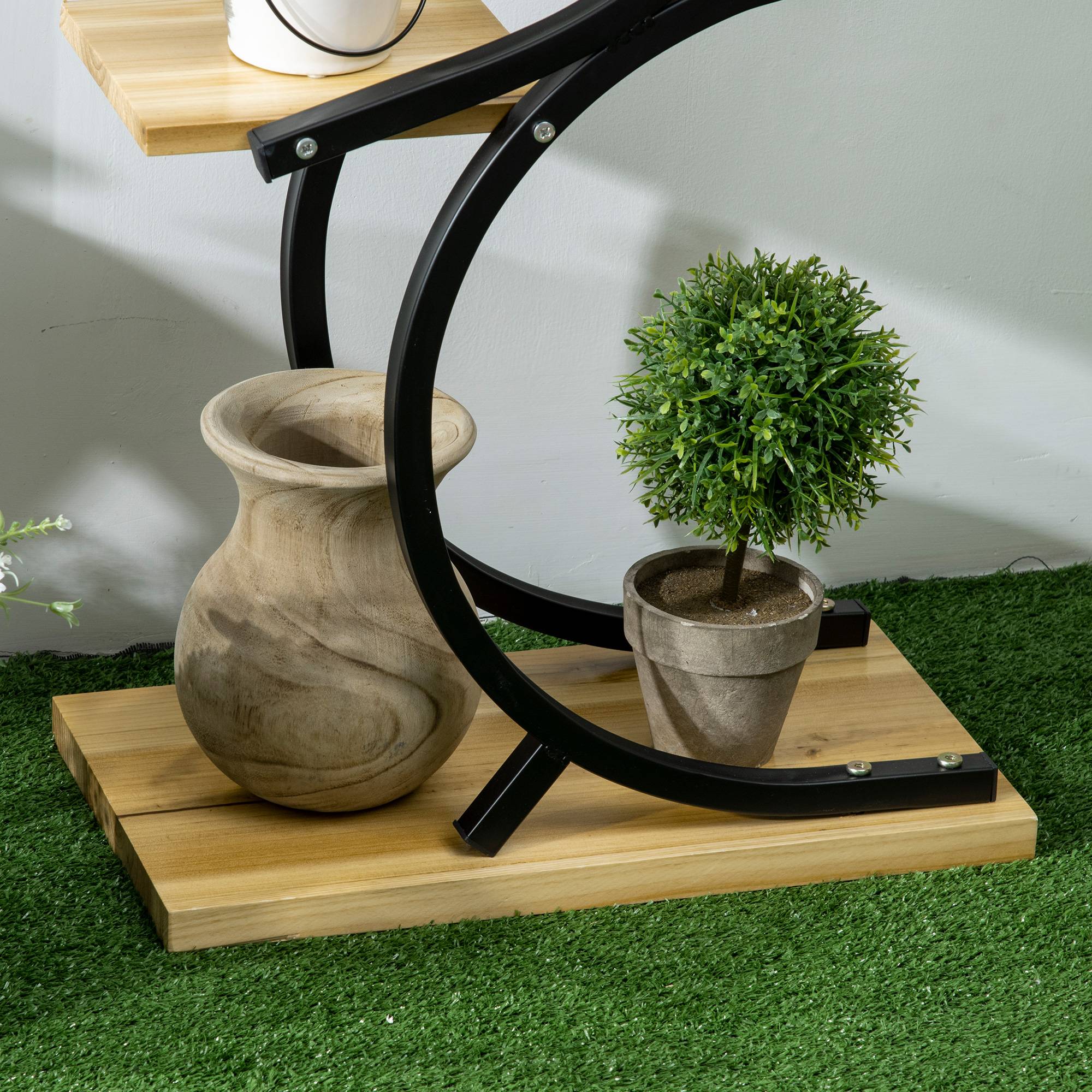 Présentoir à plantes Métal Bois Sapin Maison Jardin 4 Niveaux 46x25x91cm Naturel - ComfortXL Outdoor Living - Image 10