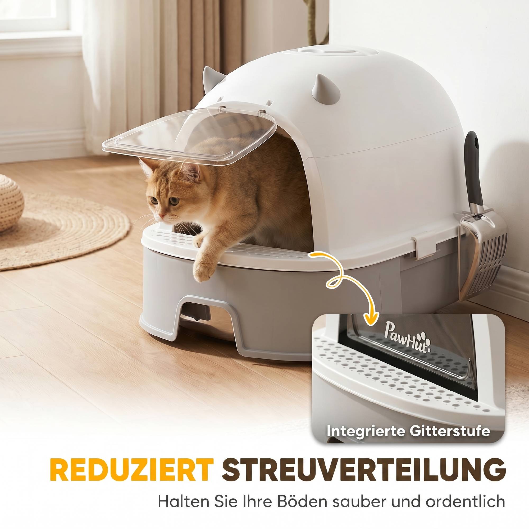 ComfortXL - Maison de toilette pour chat acier inoxydable 52 x 42 x 39 cm grise 3-en-1 anti-odeurs avec filtre charbon - Image 6