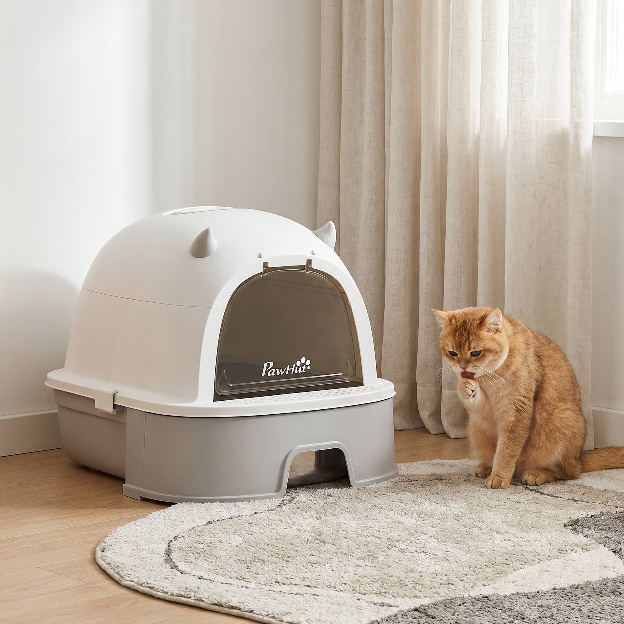ComfortXL - Maison de toilette pour chat acier inoxydable 52 x 42 x 39 cm grise 3-en-1 anti-odeurs avec filtre charbon - Image 1