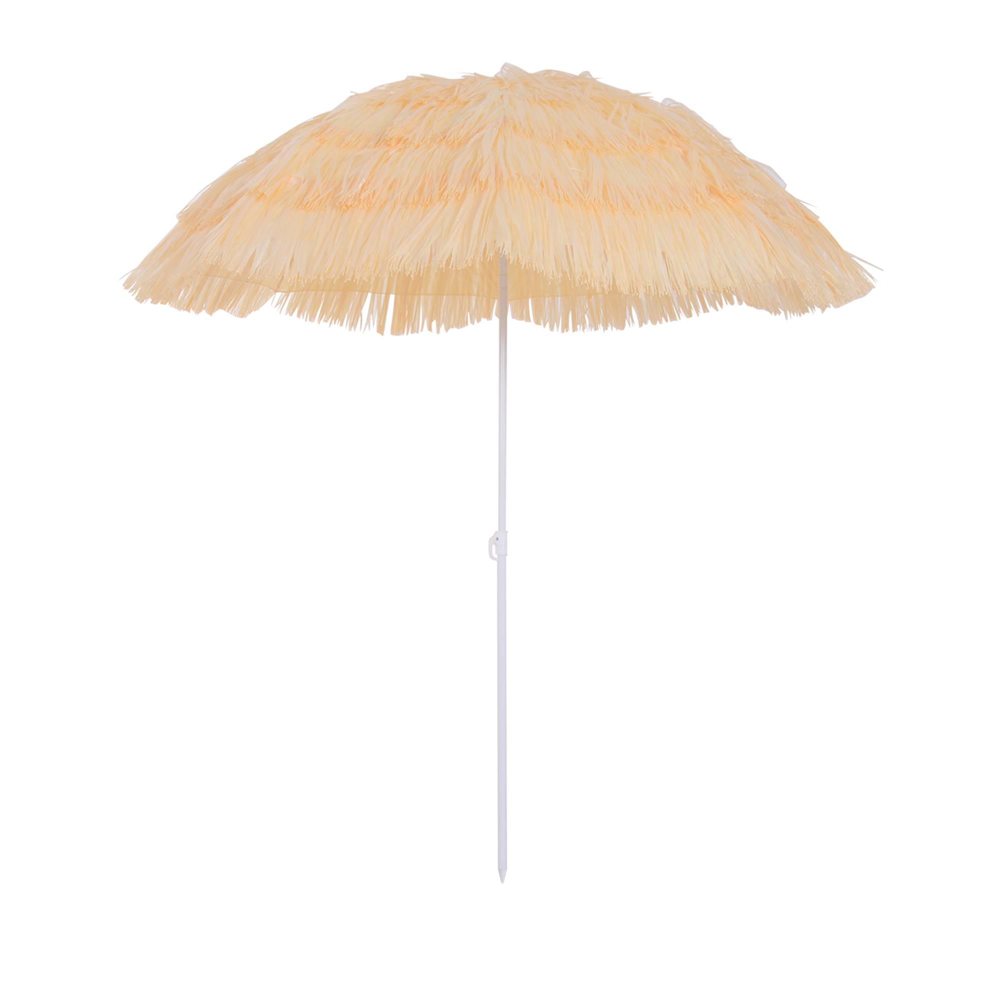 Parasol de plage à 8 baleines avec mât inclinable, polyester et métal, 1,6 x 2 m, beige - Image 1