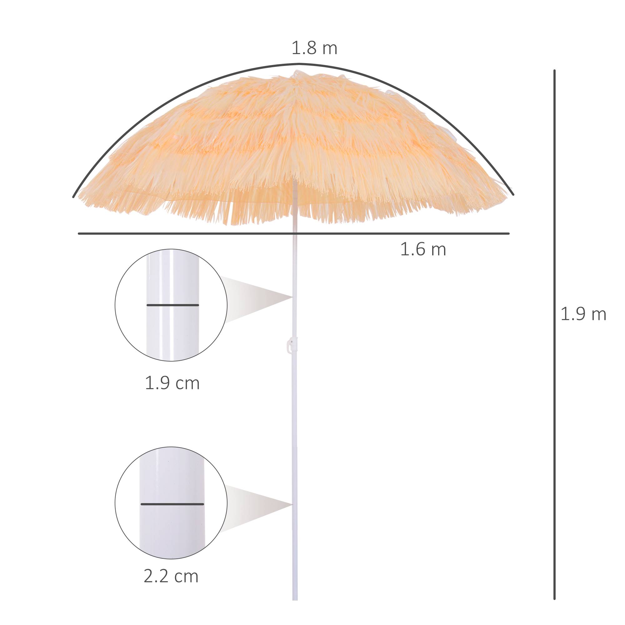 Parasol de plage à 8 baleines avec mât inclinable, polyester et métal, 1,6 x 2 m, beige - Image 5