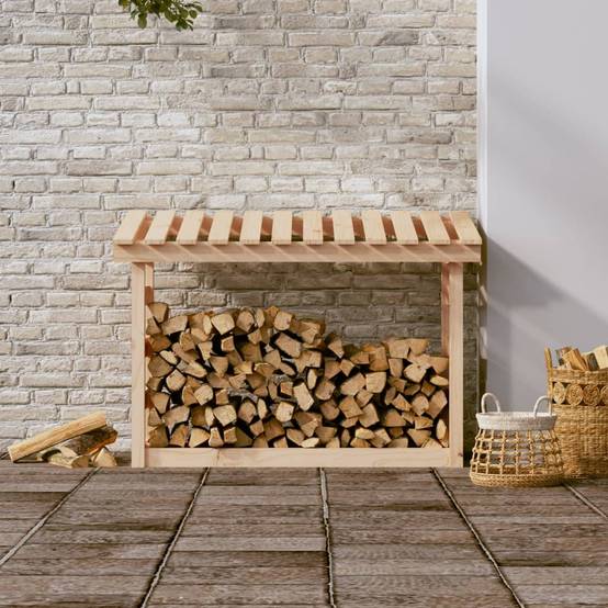 Abri Bûches en Pin Massif Naturel Rangement Jardin Stable et Spacieux 108x65x78cm - ComfortXL Outdoor Living - Image 3