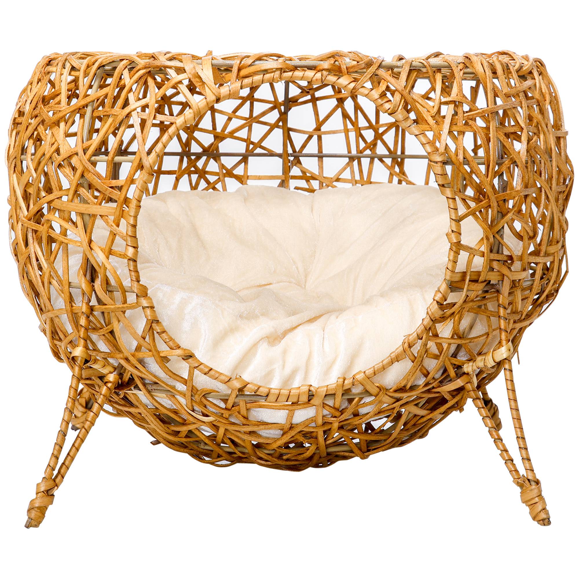 Sans Marque - Niche pour chat lit pour chat panier chat maison de chat en rotin coussin épais Ø 40 x 32 cm marron clair - Image 2