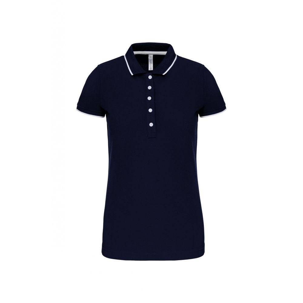 Polo maille piqué femme Kariban 100% coton Bleu Marine / Blanc XS