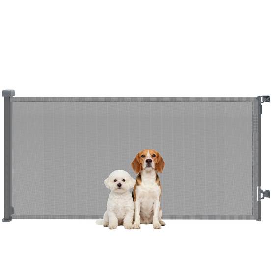 Barrière de sécurité rétractable pour chien, extensible jusqu'à 180 cm de large, pour escaliers et portes, grise - Image 1