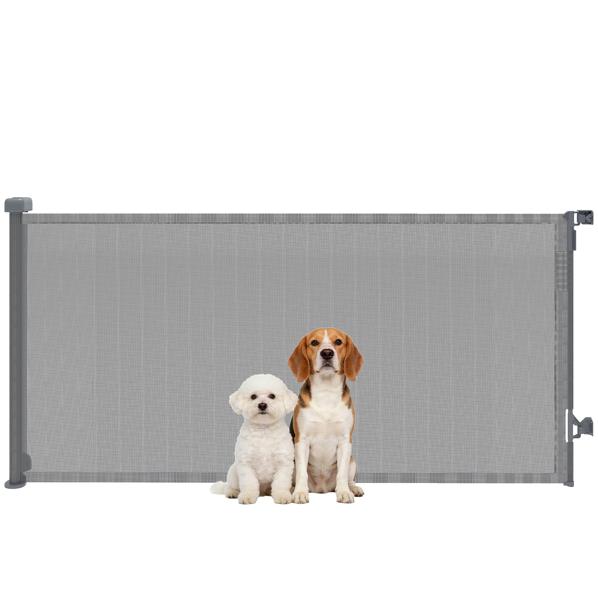 Barrière de sécurité rétractable pour chien, extensible jusqu'à 180 cm de large, pour escaliers et portes, grise - Image 1