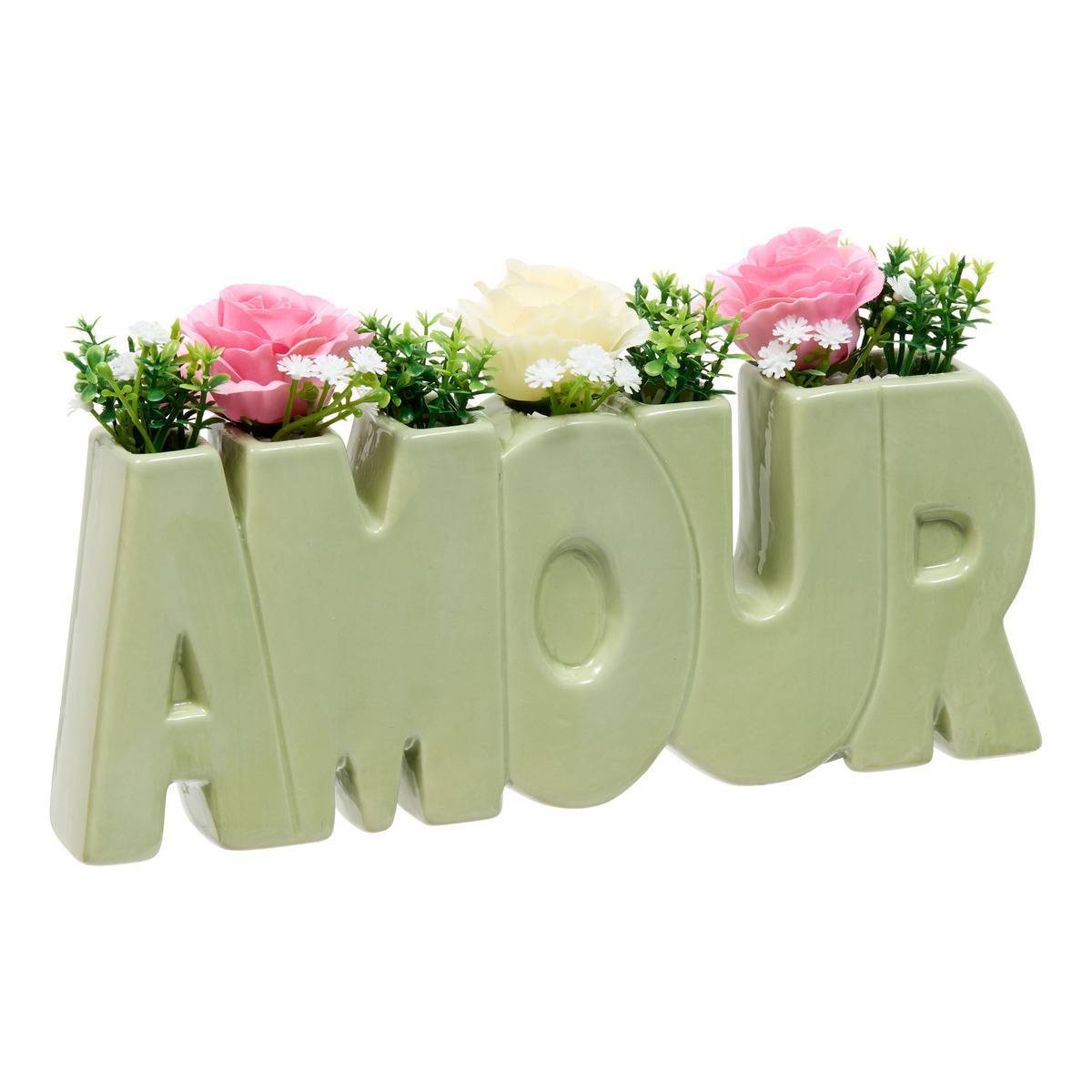 Atmosphera - Composition florale "Amour" Fleur de rose H14cm - Atmosphera Créateur d'intérieur - Image 1