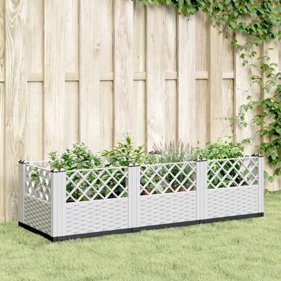 Jardinière rectangulaire modulable PP aspect rotin potager Blanc 123,5cm – ComfortXL Outdoor Living - Image 1