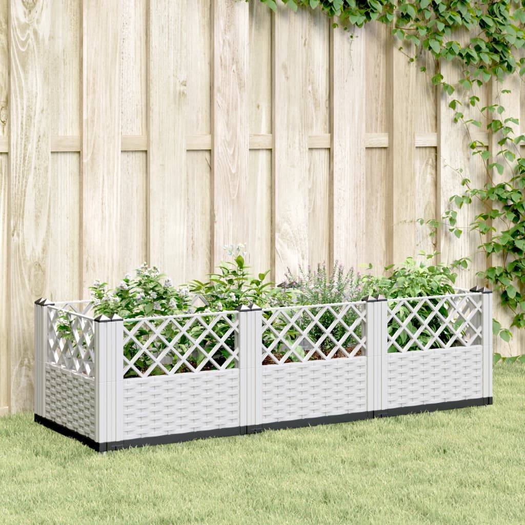Jardinière rectangulaire modulable PP aspect rotin potager Blanc 123,5cm – ComfortXL Outdoor Living - Image 1
