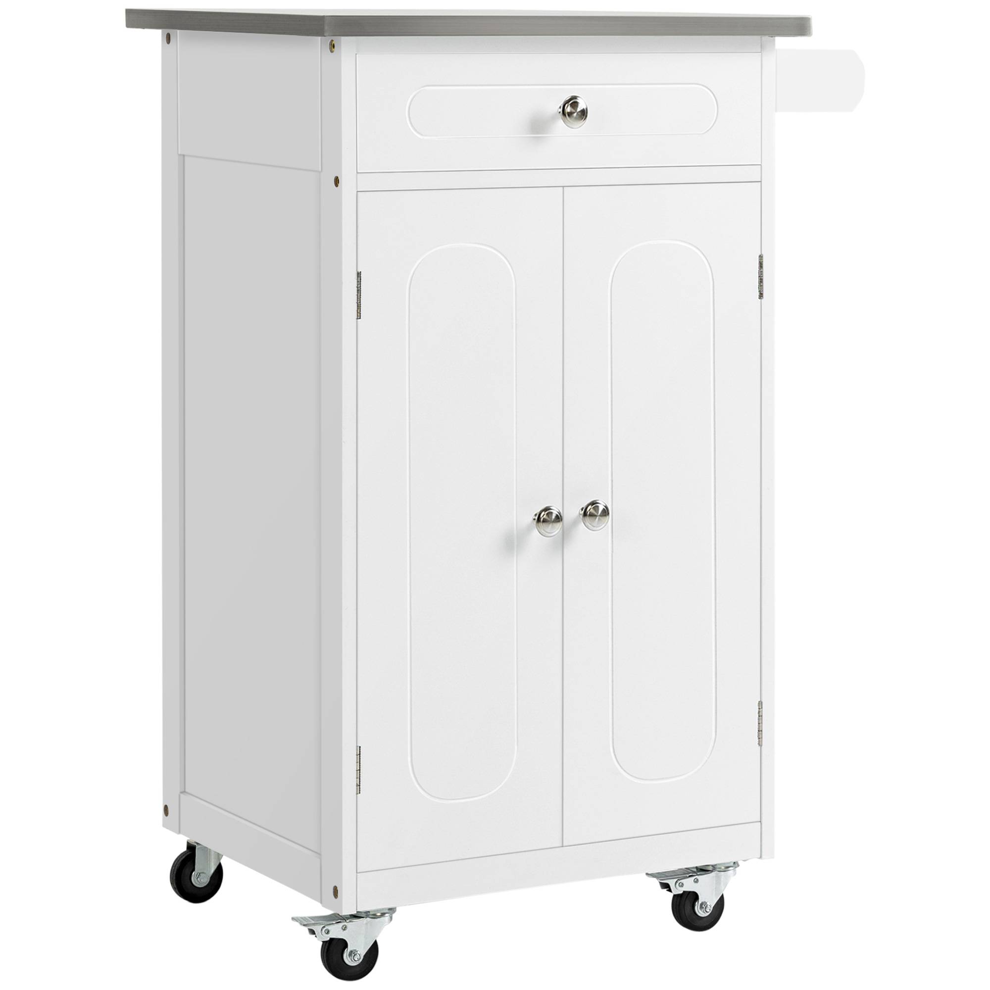 Sans Marque - Chariot service desserte cuisine roulettes multi-rangements 1 tiroir placard 2 portes acier inoxydable - Image 2