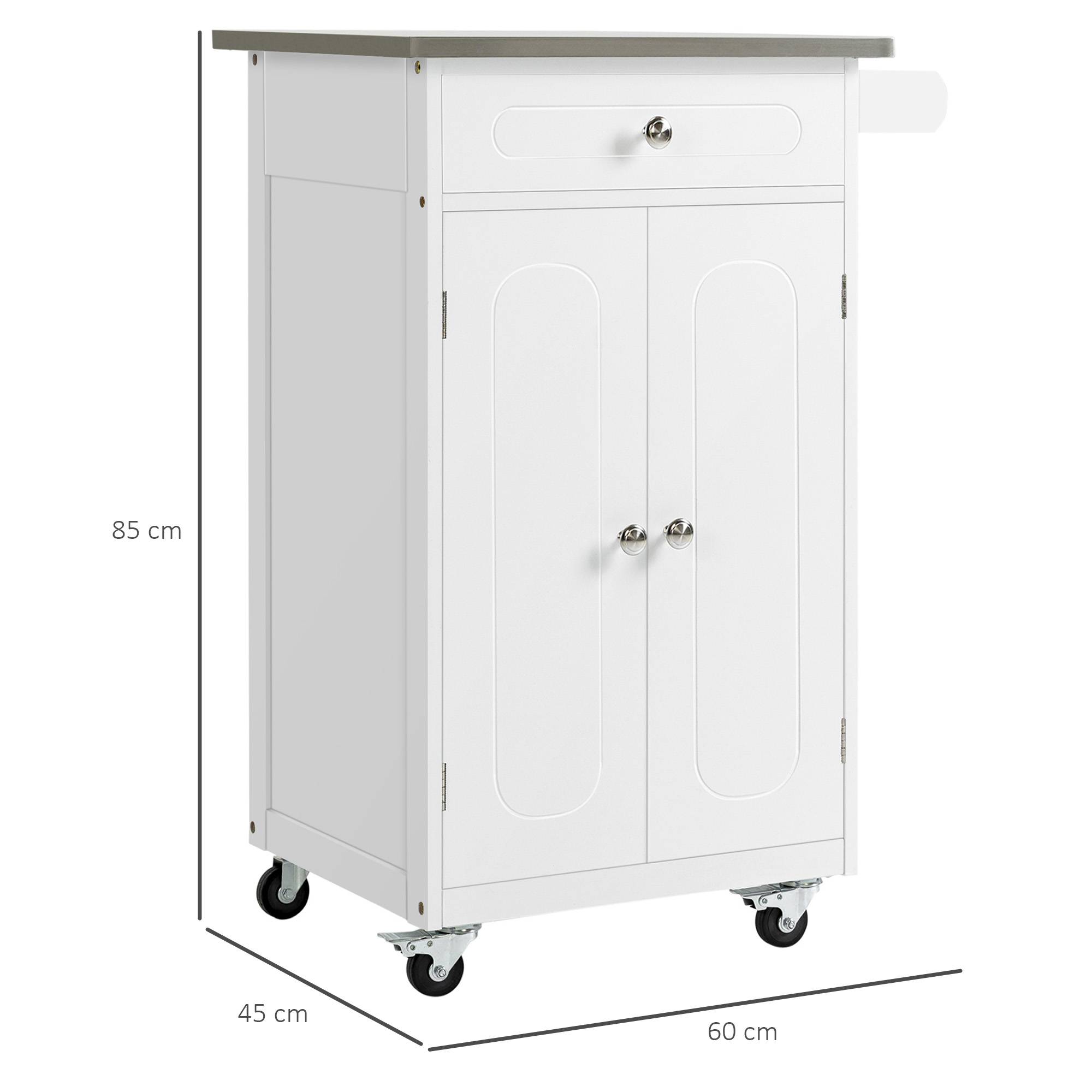 Sans Marque - Chariot service desserte cuisine roulettes multi-rangements 1 tiroir placard 2 portes acier inoxydable - Image 5