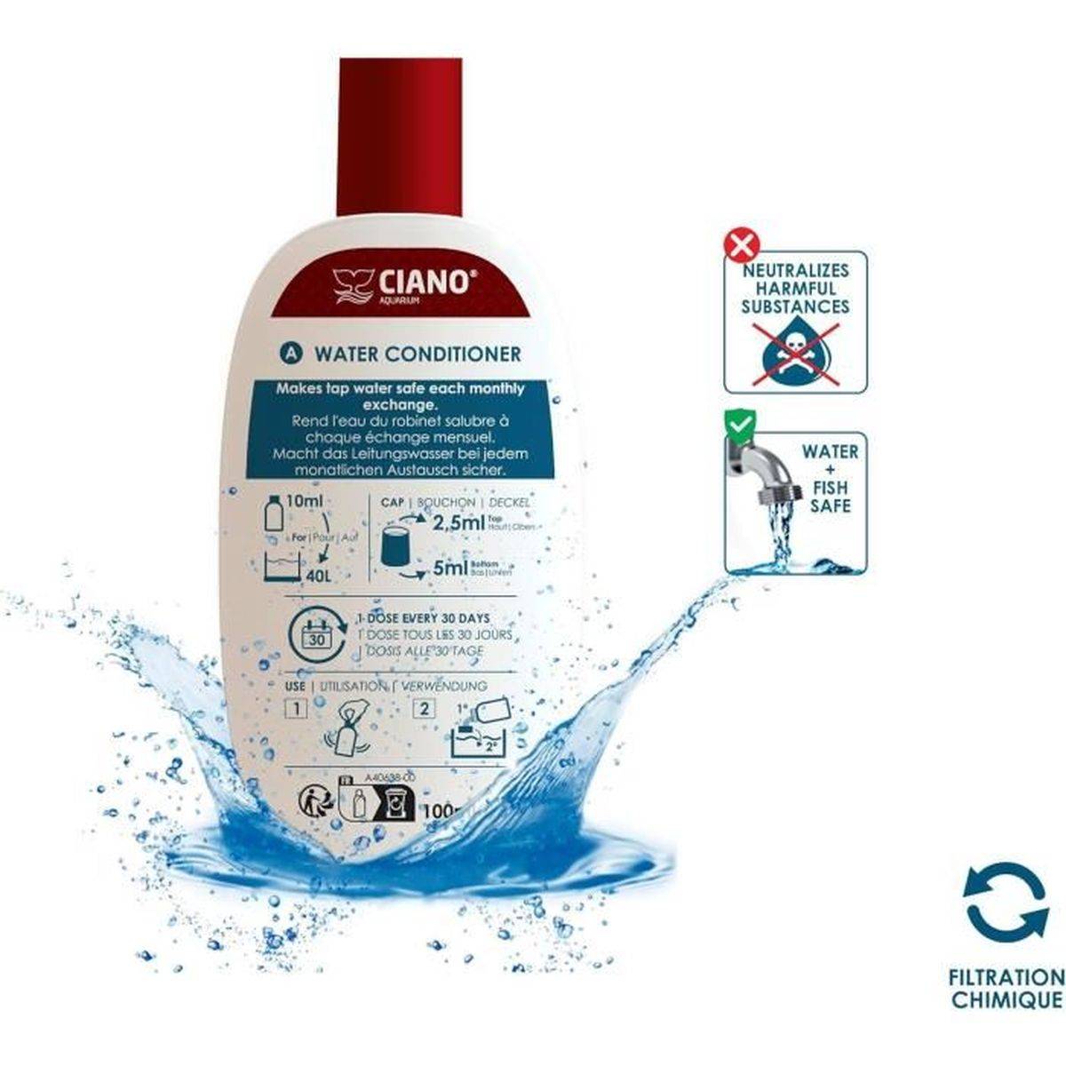 Ciano - Kit soin eau d’aquarium 3 x 100 ml, conditioner bio-bactéries clarifiant - CIANO - Image 4