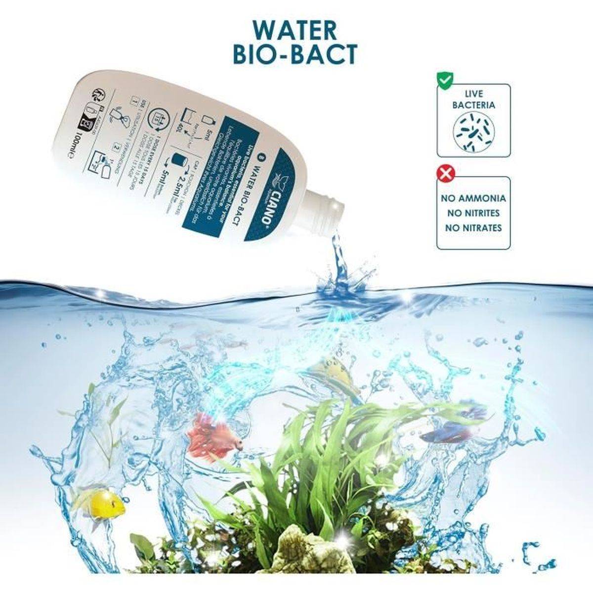 Ciano - Kit soin eau d’aquarium 3 x 100 ml, conditioner bio-bactéries clarifiant - CIANO - Image 7