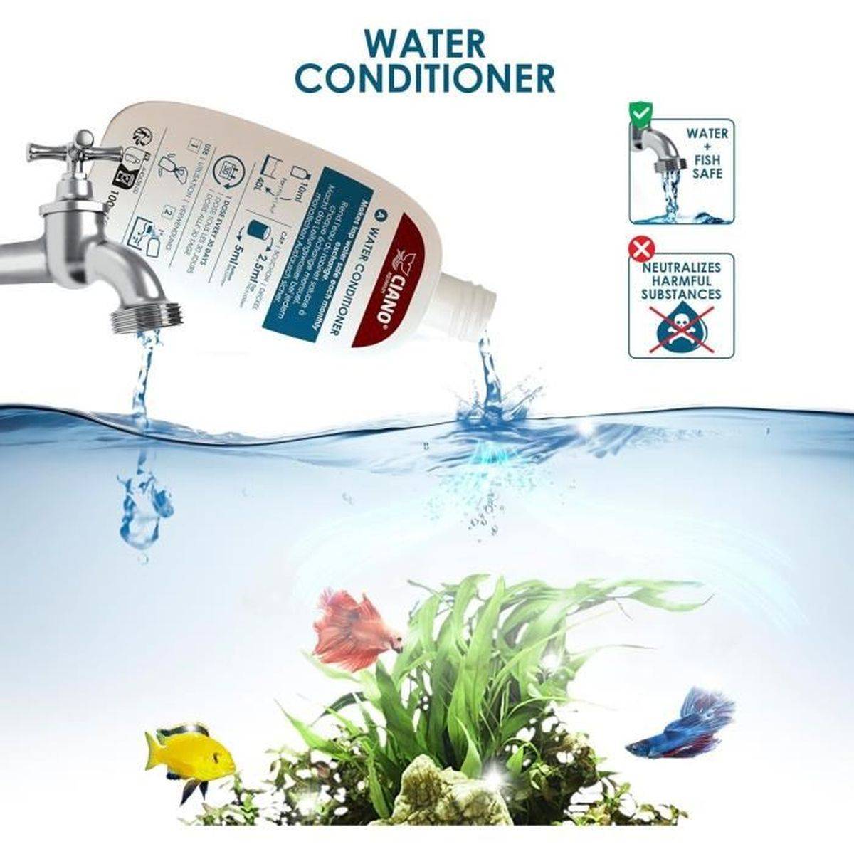 Ciano - Kit soin eau d’aquarium 3 x 100 ml, conditioner bio-bactéries clarifiant - CIANO - Image 5