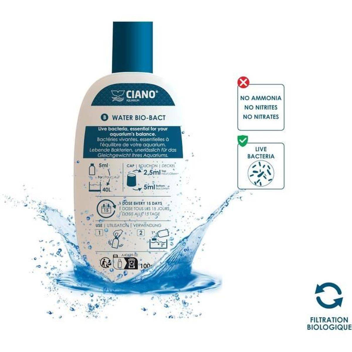 Ciano - Kit soin eau d’aquarium 3 x 100 ml, conditioner bio-bactéries clarifiant - CIANO - Image 6