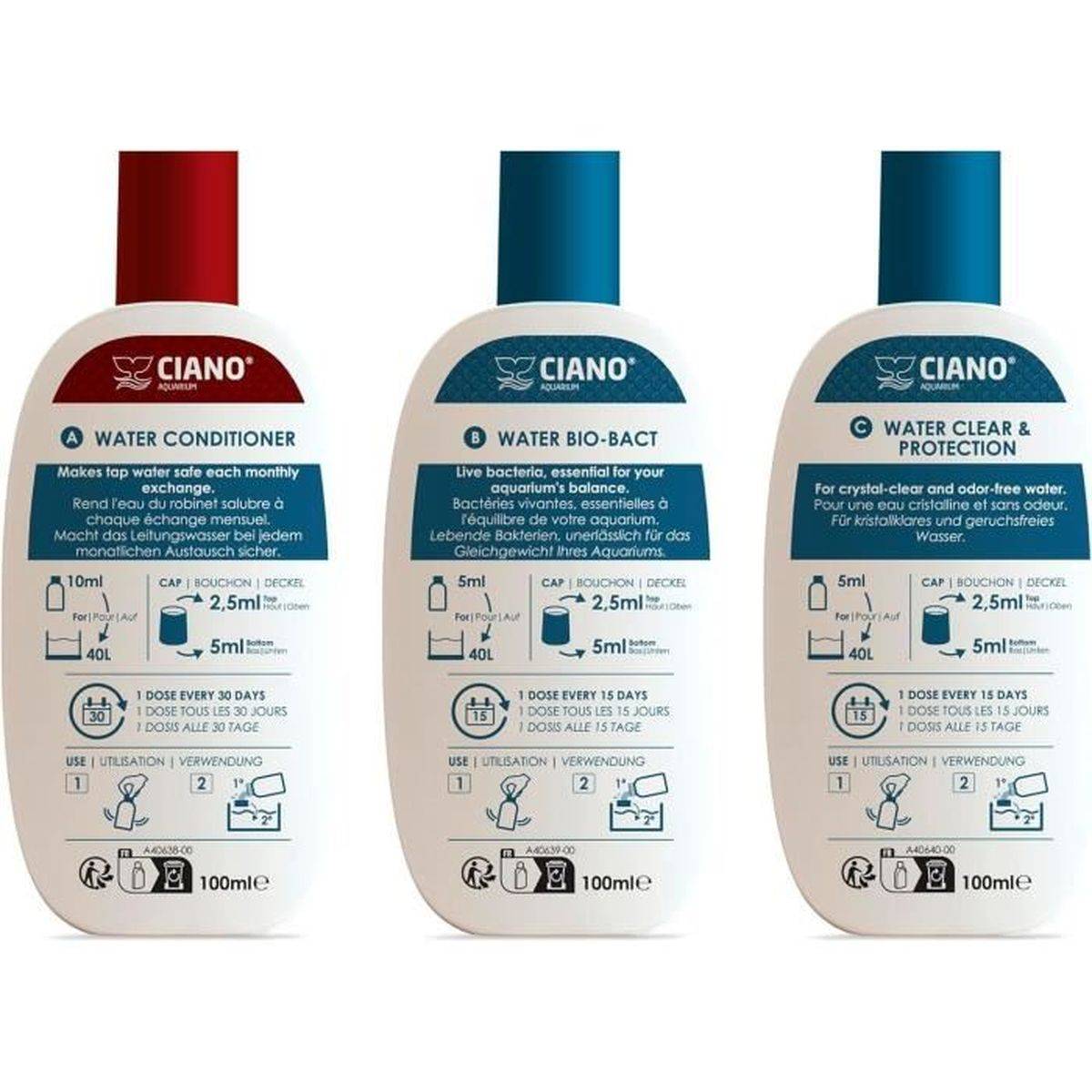 Ciano - Kit soin eau d’aquarium 3 x 100 ml, conditioner bio-bactéries clarifiant - CIANO - Image 3