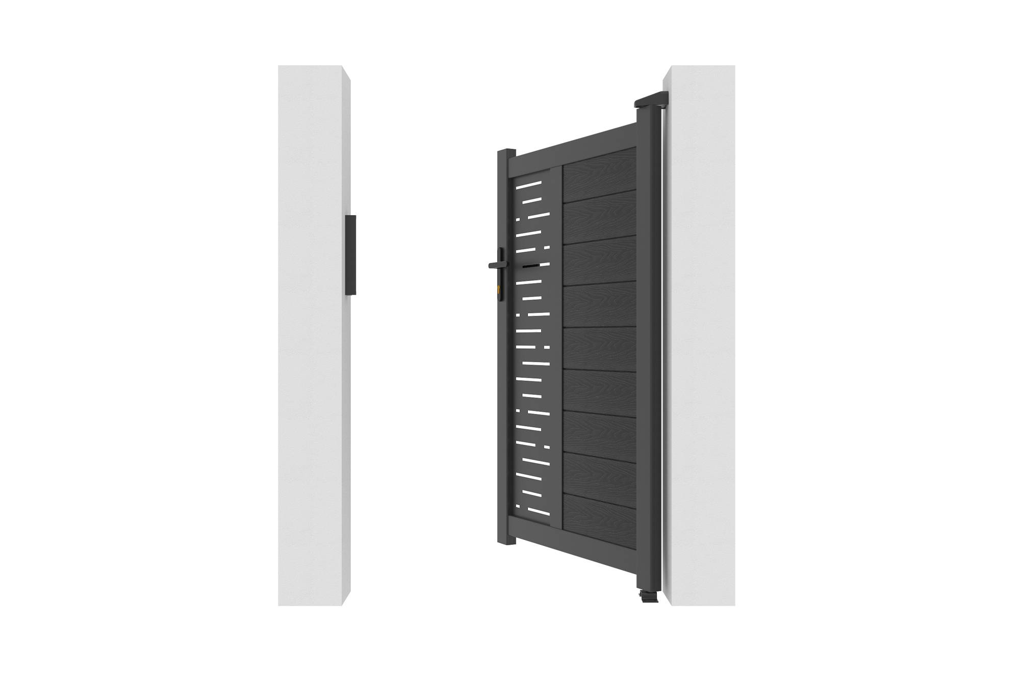 CASANOOV - Portillon bois composite 1m ATHOS SUNNY H.160cm gris anthracite avec cadre aluminium + 2 poteaux EIFEL aluminium 10x10cm - Image 7