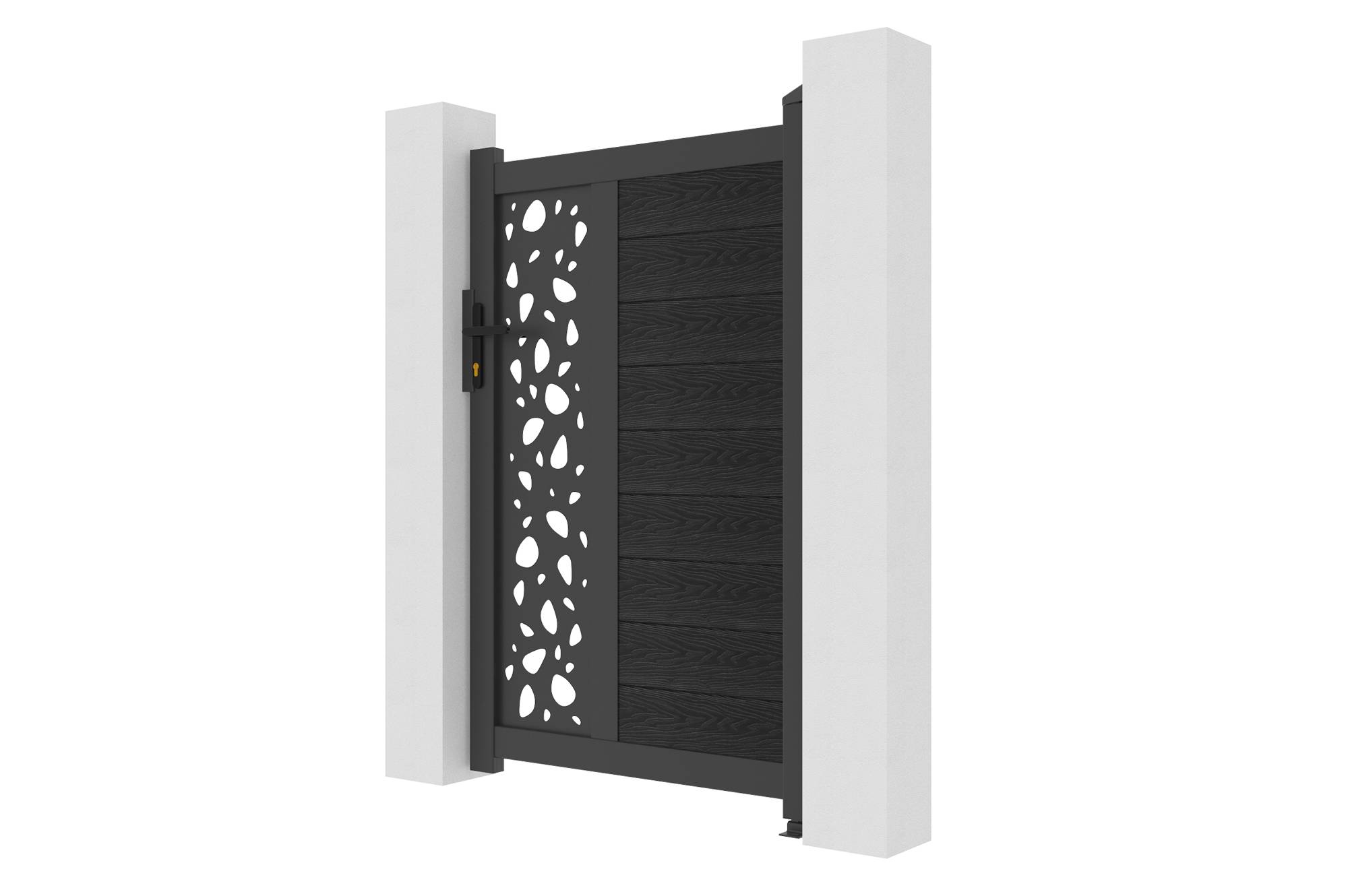 CASANOOV - Portillon bois composite 1m ATHOS SUNNY H.160cm gris anthracite avec cadre aluminium + 2 poteaux EIFEL aluminium 10x10cm - Image 4