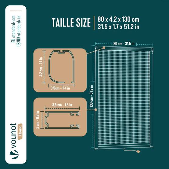 Vounot - Moustiquaire de fenêtre L80 x H130 cm enroulable et recoupable en PVC blanc VOUNOT® - Image 3
