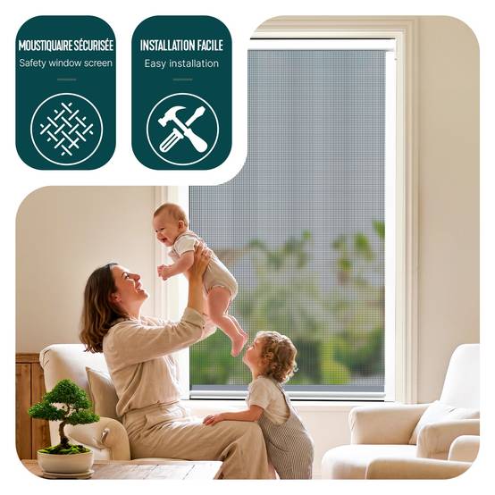 Vounot - Moustiquaire de fenêtre L80 x H130 cm enroulable et recoupable en PVC blanc VOUNOT® - Image 5