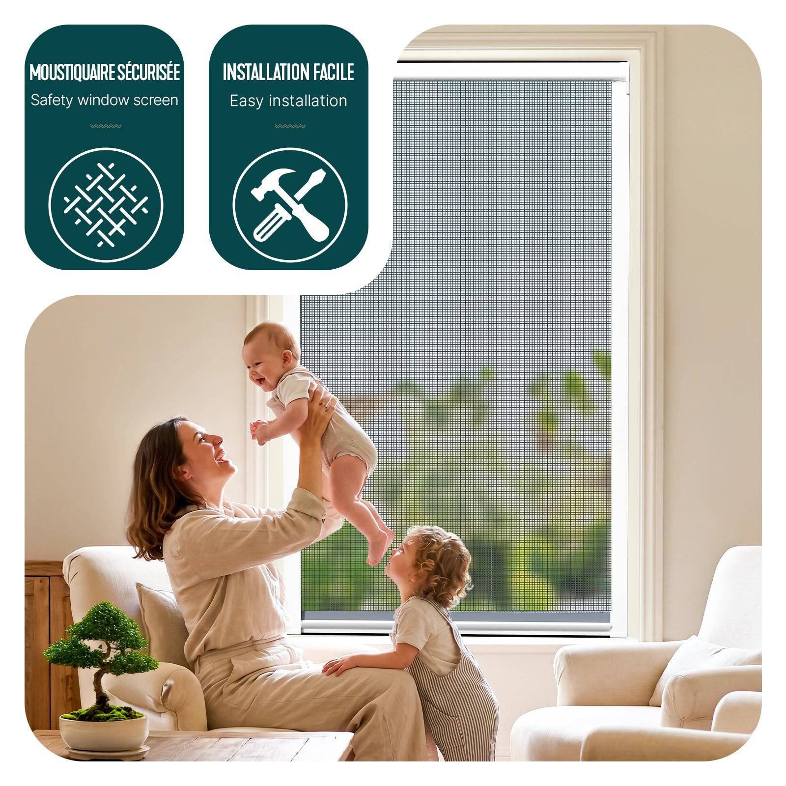 Vounot - Moustiquaire de fenêtre L80 x H130 cm  enroulable et recoupable en PVC blanc VOUNOT® - Image 5