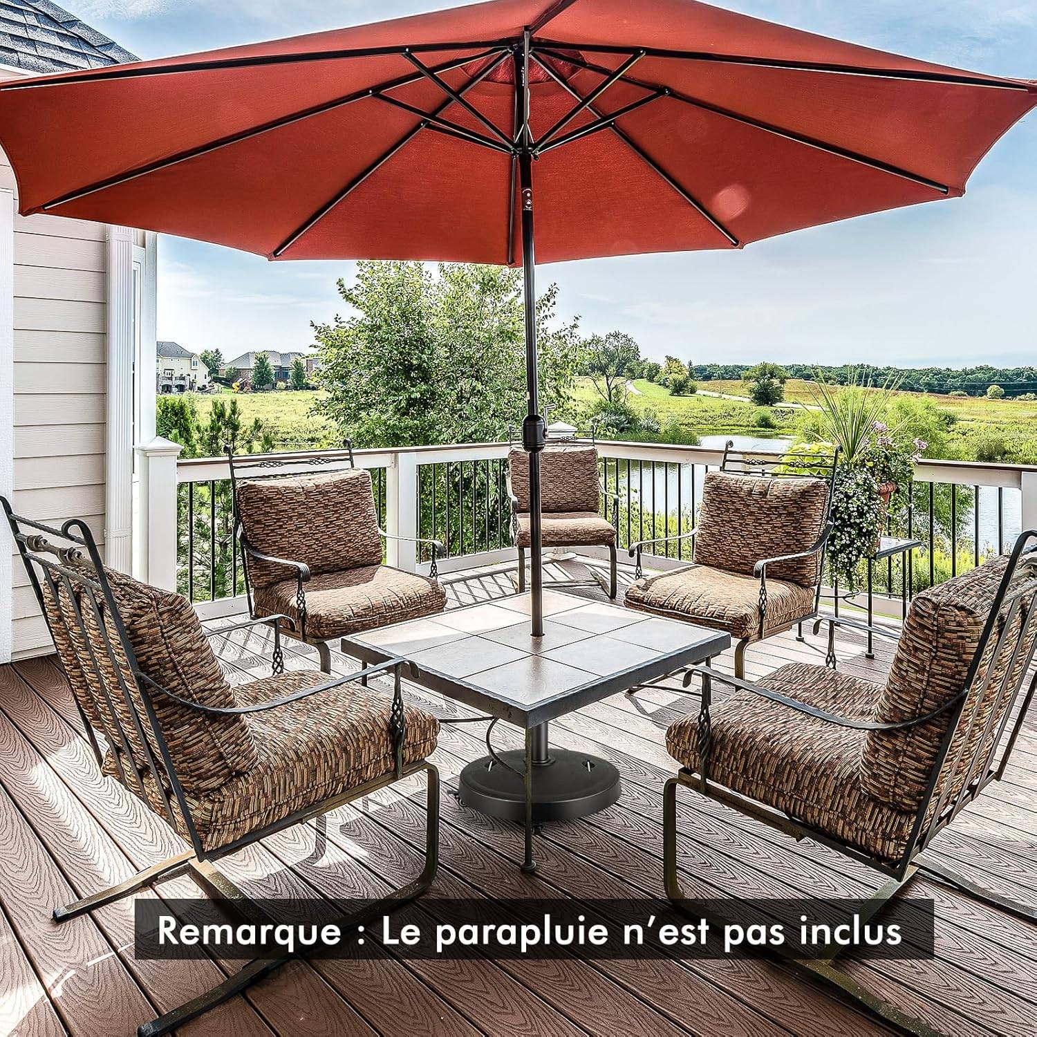Pied de Parasol sur roulettes φ52CM 23KG, Socle Parasol Extérieur en Résine avec 2 Poignées Rétractables,  pour Poteaux de Parasol 38/48 mm - Image 2
