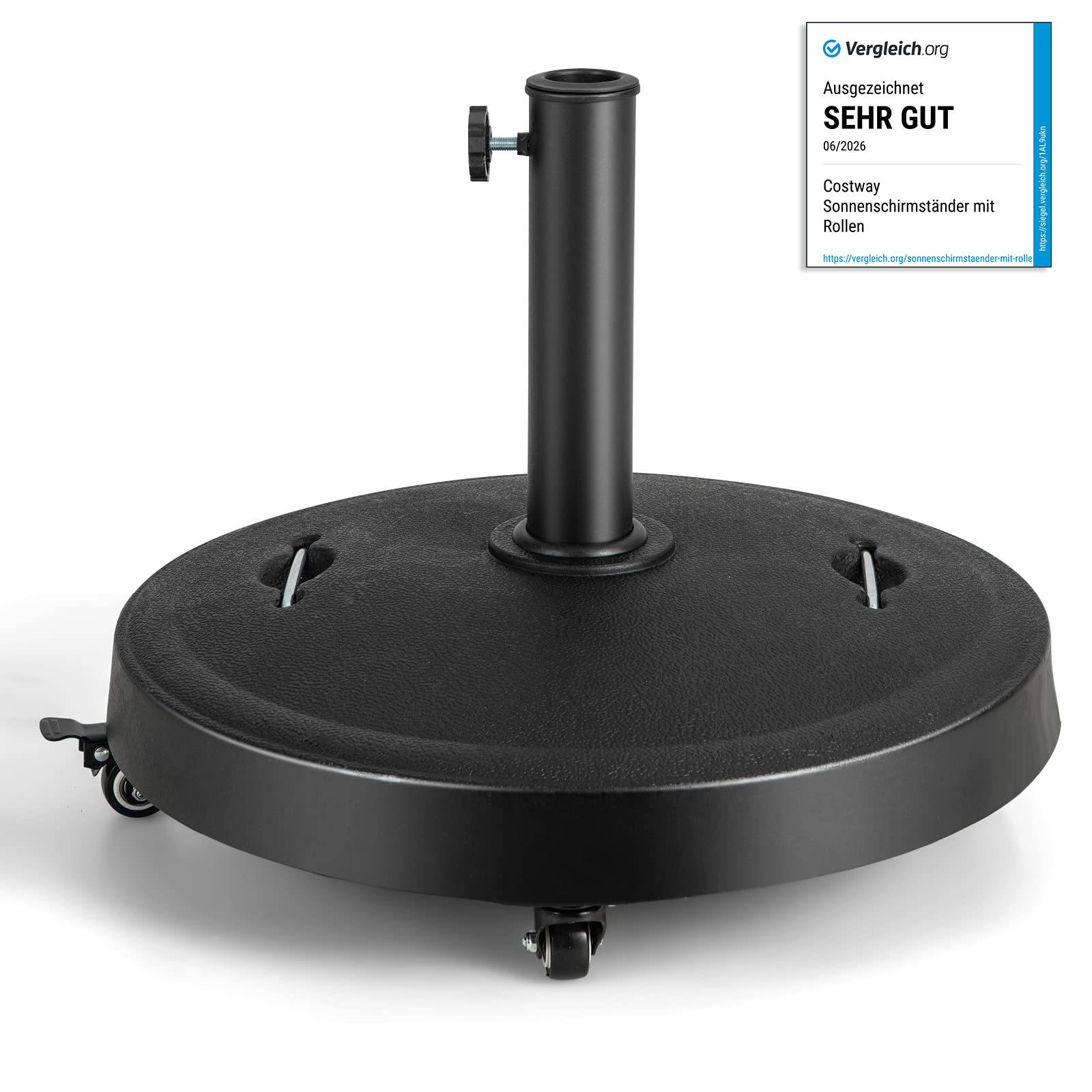 Pied de Parasol sur roulettes φ52CM 23KG, Socle Parasol Extérieur en Résine avec 2 Poignées Rétractables,  pour Poteaux de Parasol 38/48 mm - Image 1