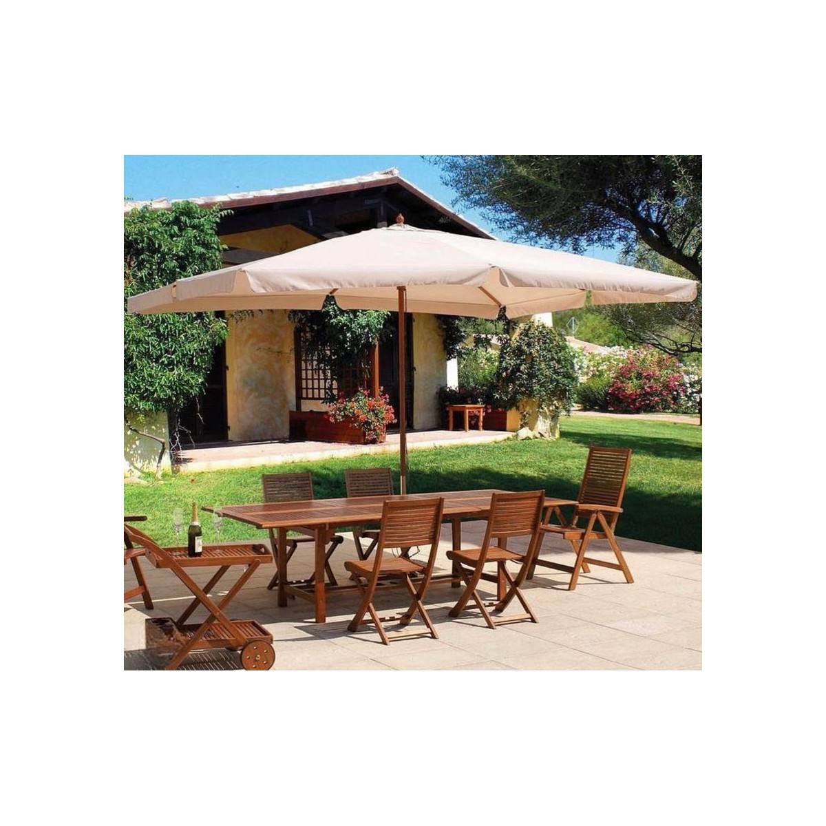 Parasol de jardin 3m x 3m Forme Carrée Blanc Ecru avec bordure de 50 mm Mat bois naturel KZ GARDEN - Image 6