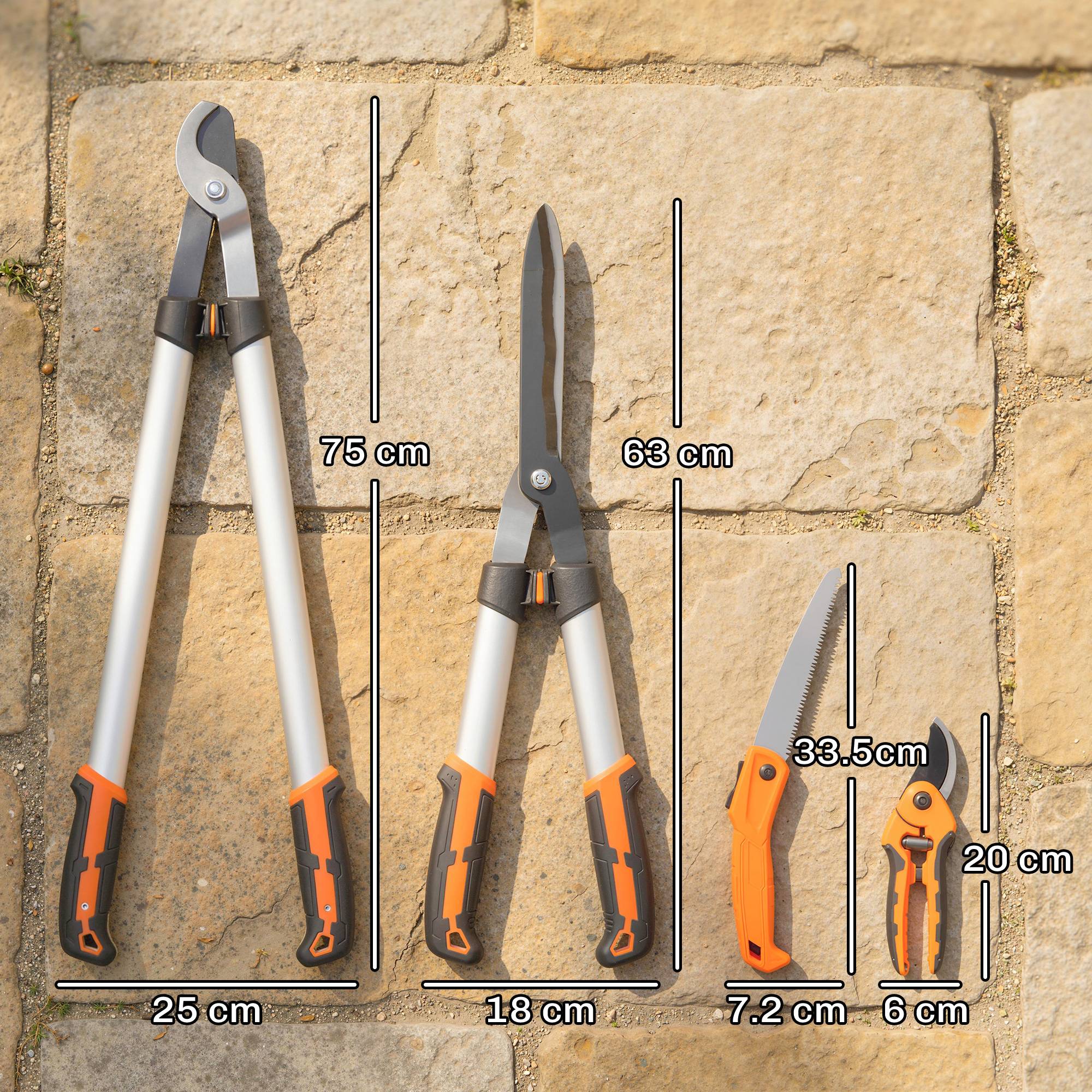 ComfortXL - Kit de jardinage 4 outils en aluminium et acier argenté pour tailler haies et arbustes avec lames anticorrosion - Image 3