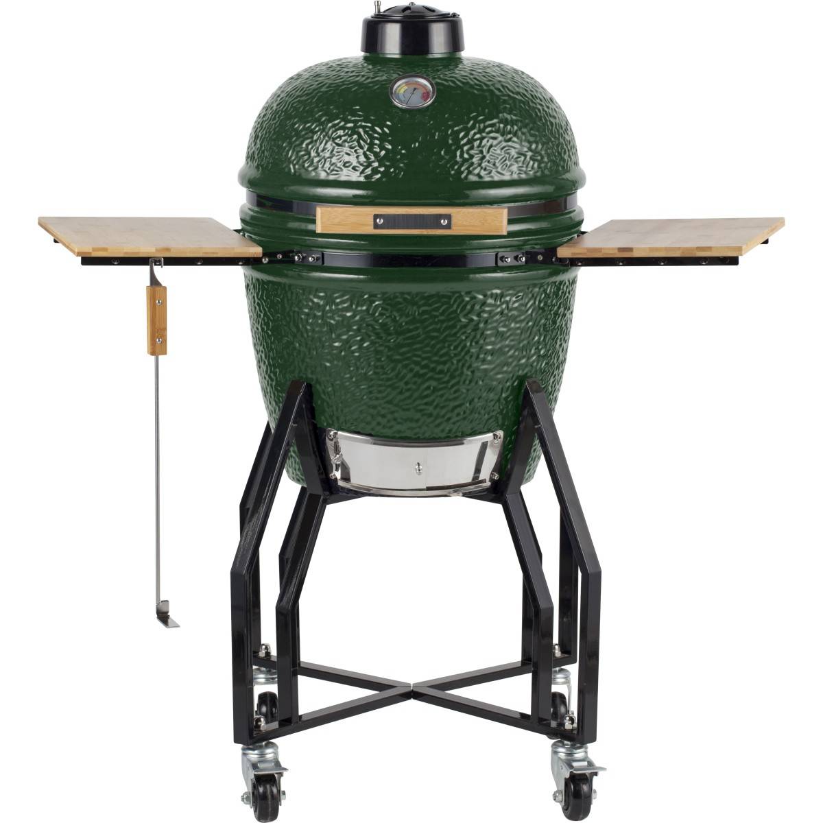 Barbecue à charbon de bois Kamado Céramique Vert - 2 zones de cuisson Grill & Fumoir Ø56cm - Barbecue mobile + 2 tablettes INTEC - Image 1