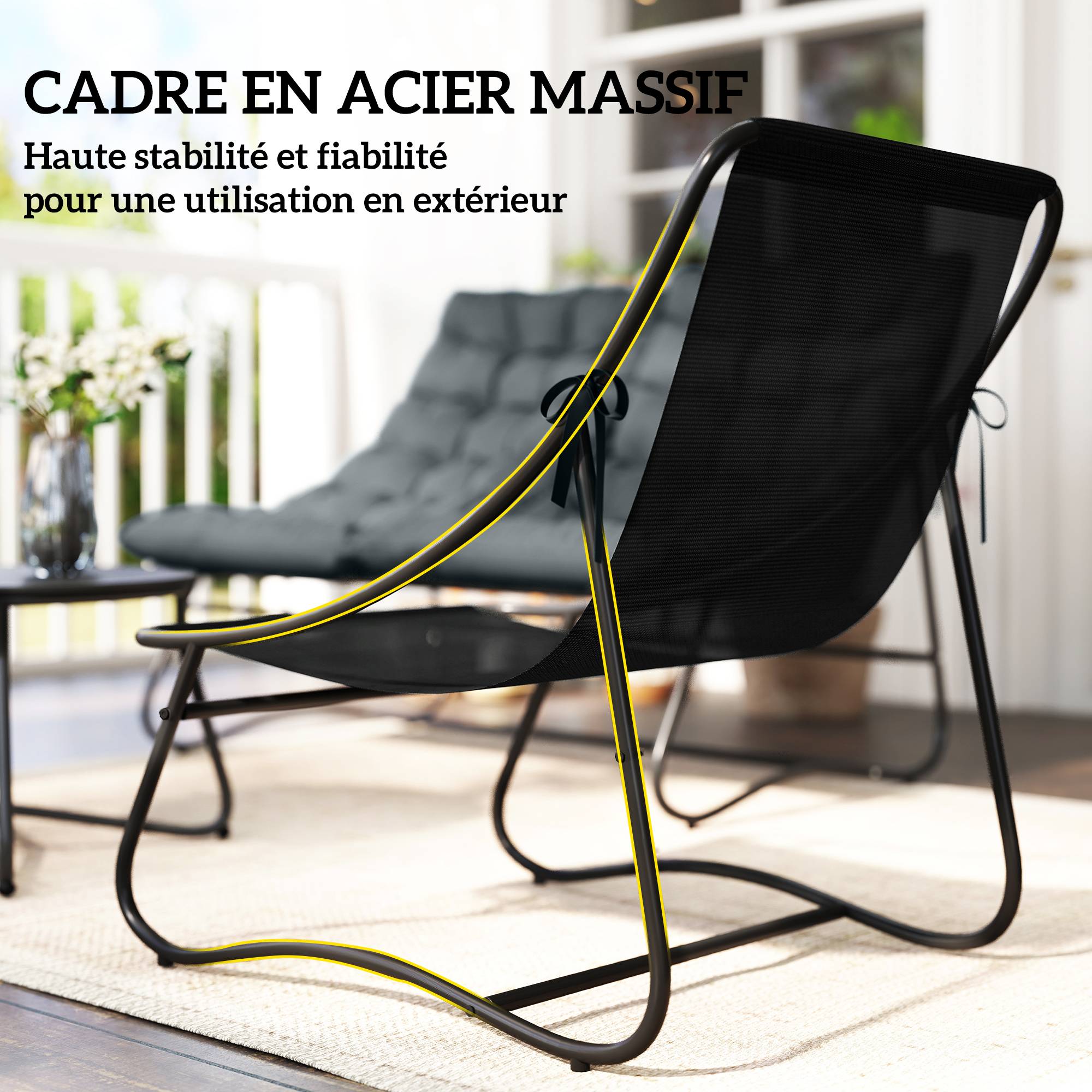 Salon de Jardin 4 Pièces avec Coussins Épais 8cm Ensemble Mobilier Extérieur en Acier et Textilène Respirant Gris - Image 8
