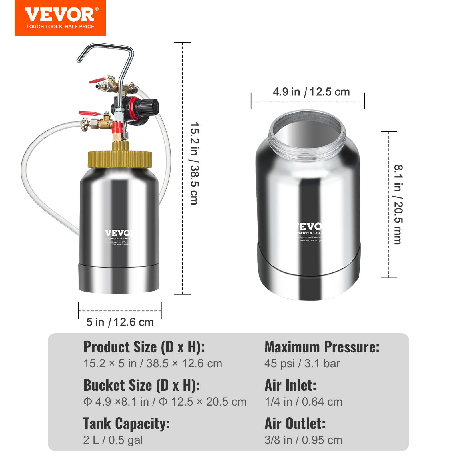 VEVOR Pistolet à peinture portable 2L, pression max 45 PSI, buse 1.8mm, pour décoration intérieure. - Image 7