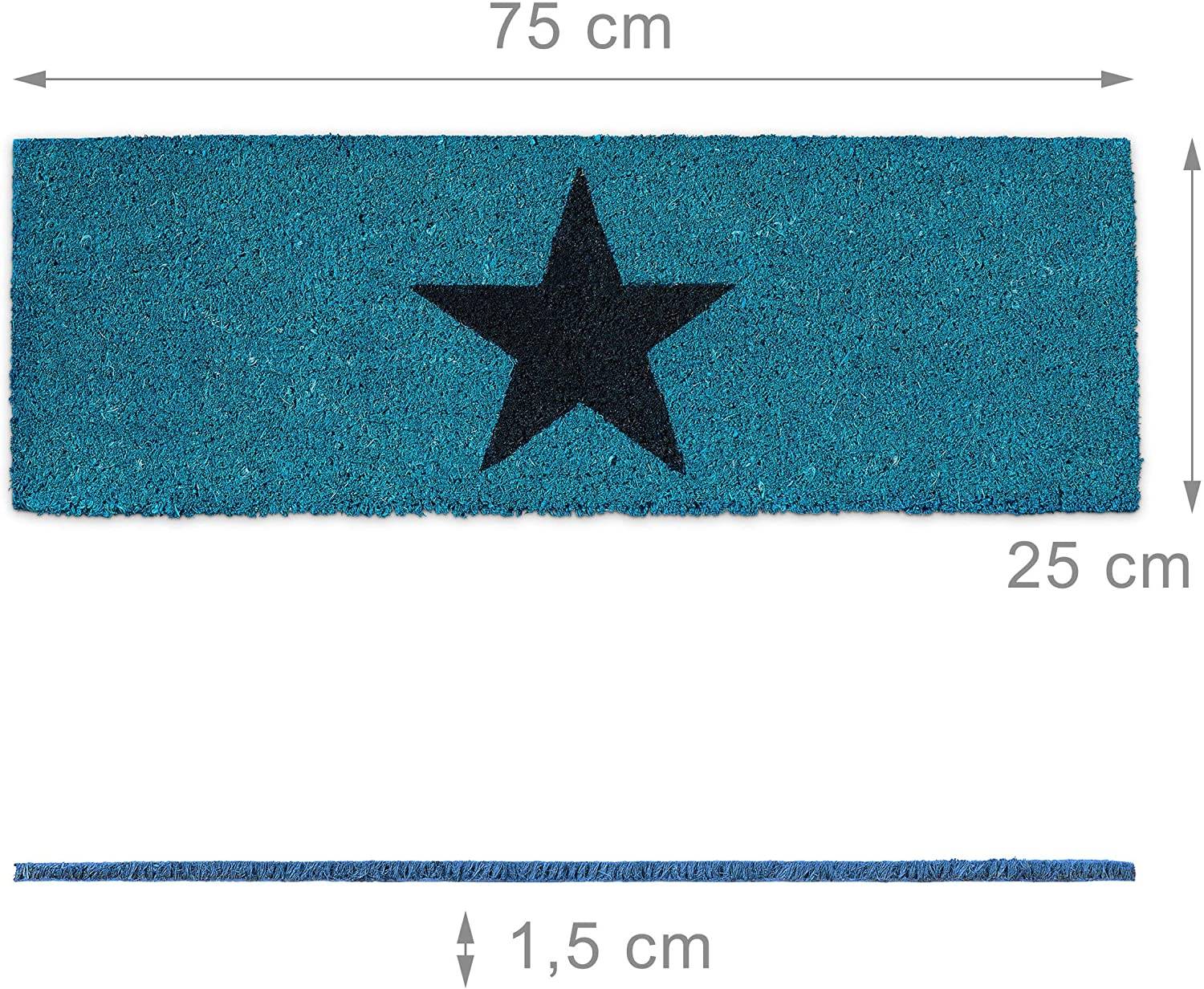 Paillasson tapis de sol porte d’entrée essuie-pieds étoiles fibres de coco bleu - Image 2
