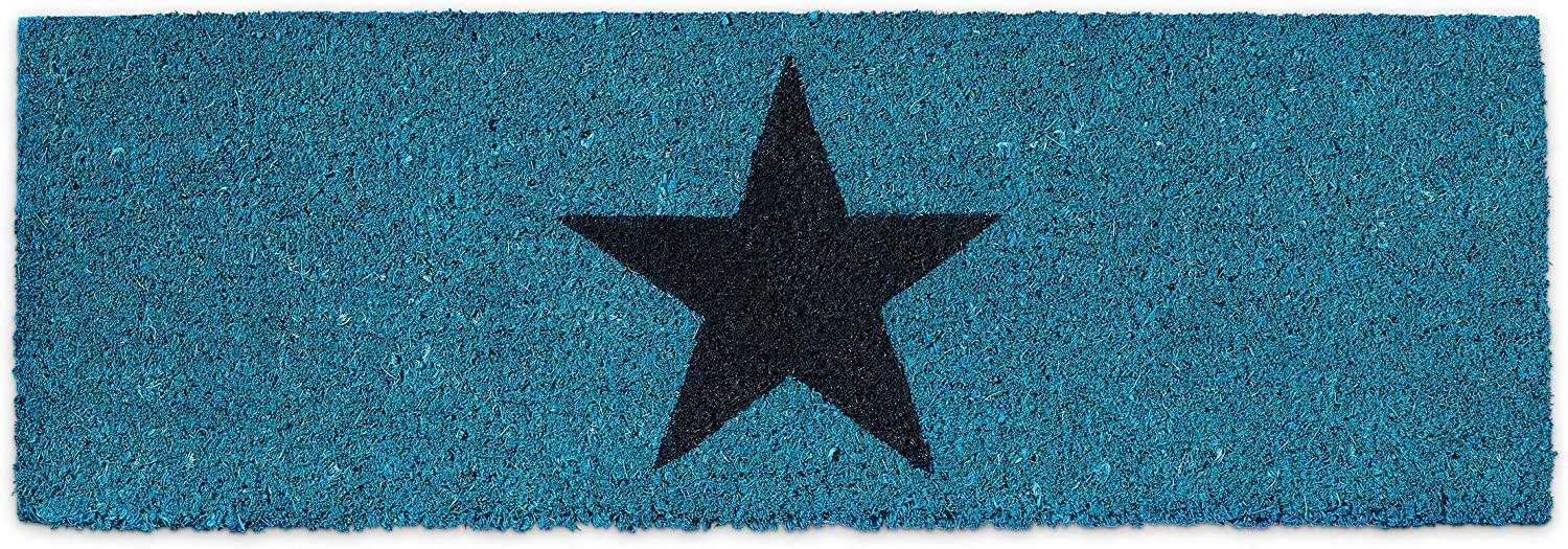 Paillasson tapis de sol porte d’entrée essuie-pieds étoiles fibres de coco bleu - Image 1