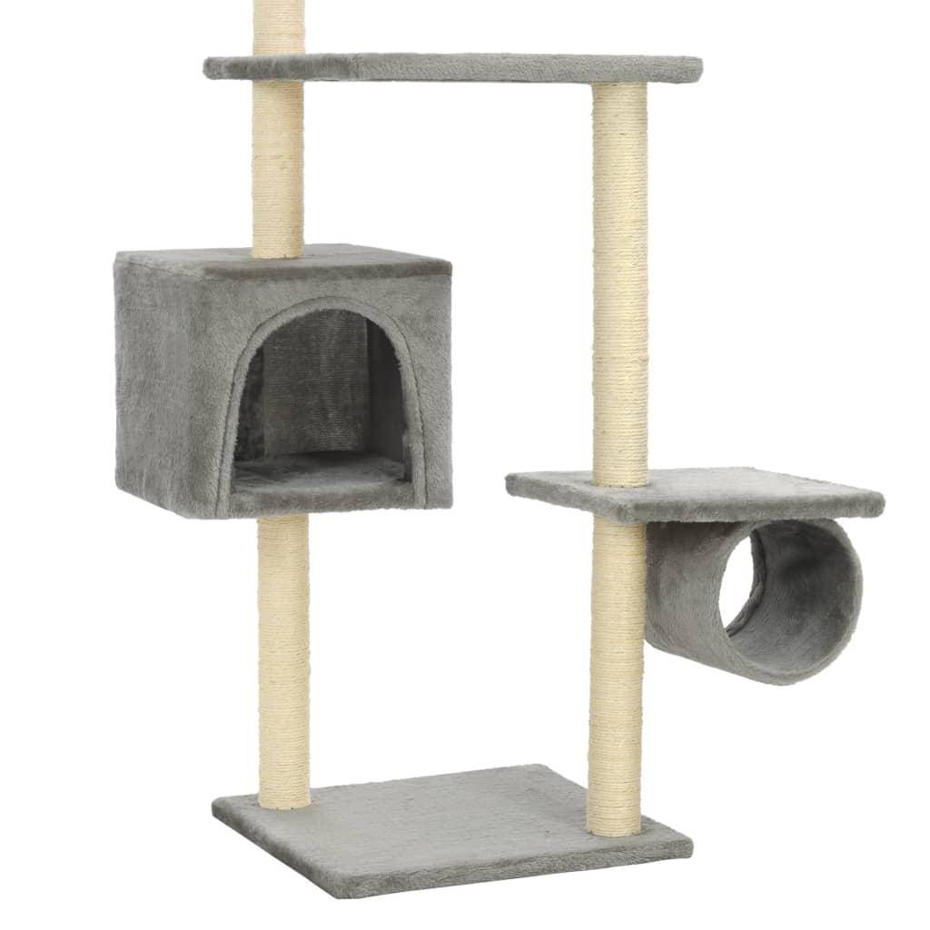 Helloshop26 - Arbre à chat griffoir grattoir niche jouet animaux peluché en sisal 260 cm gris - Image 6