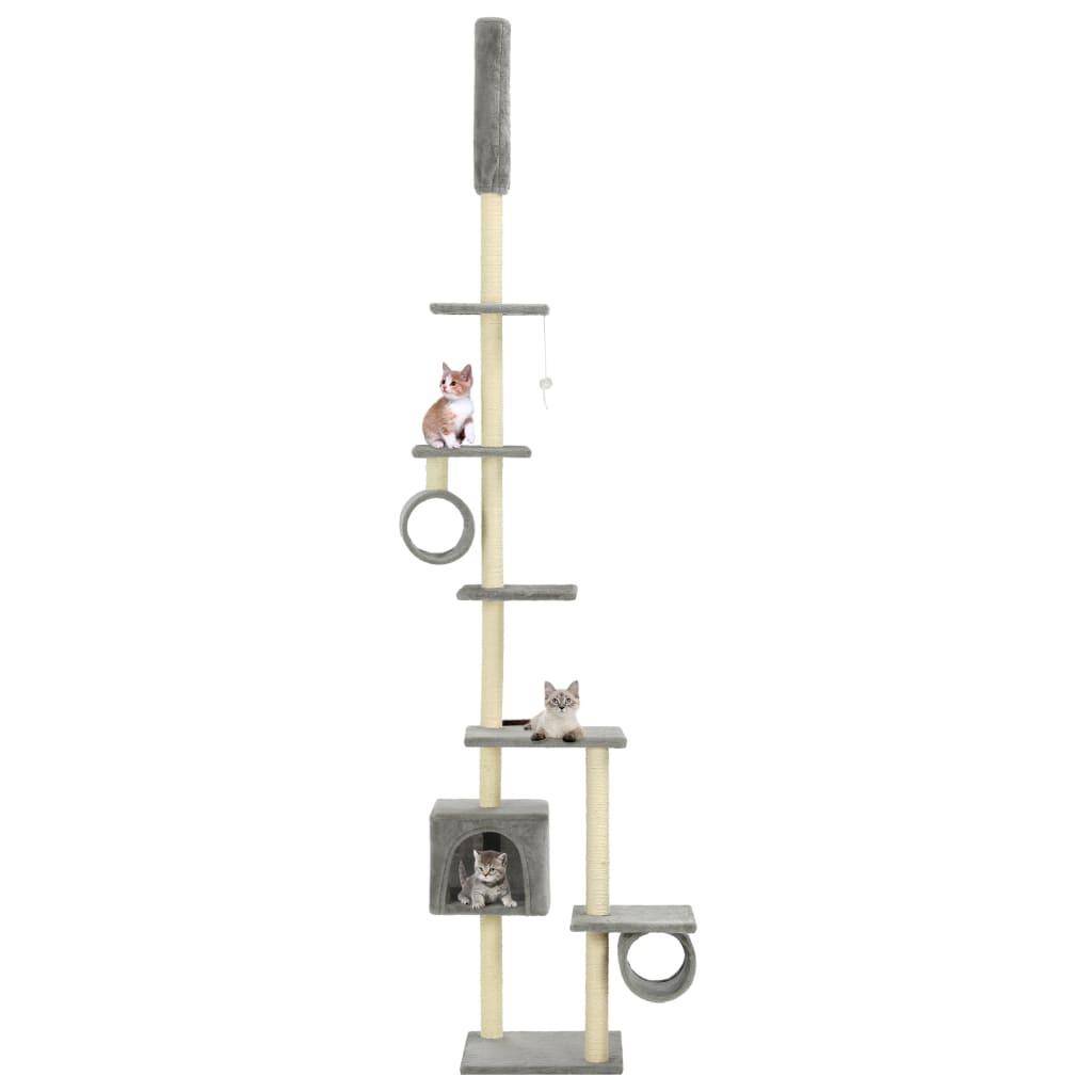 Helloshop26 - Arbre à chat griffoir grattoir niche jouet animaux peluché en sisal 260 cm gris - Image 1