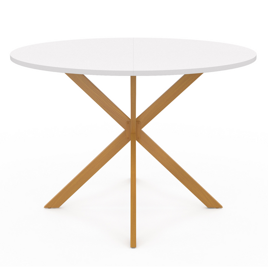 Table à manger ronde ALIX 6 personnes pied araignée bois plateau blanc GISELE 110 cm - Image 3